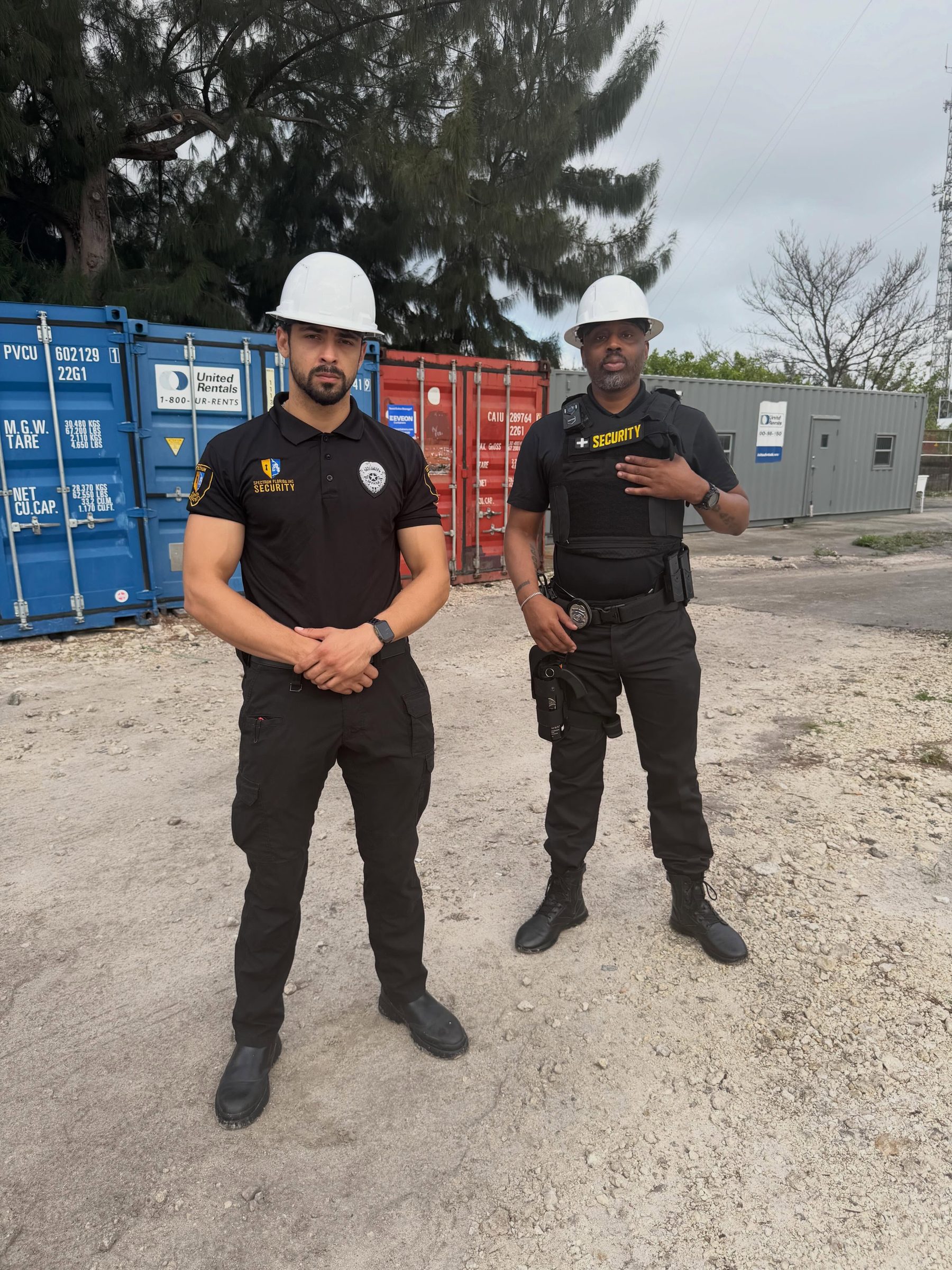Guards securing a commercial container and construction site