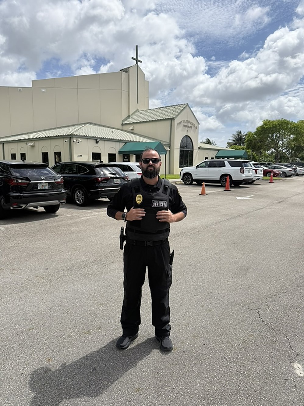 Spectrum Florida Security officer patrolling a commercial parking lot