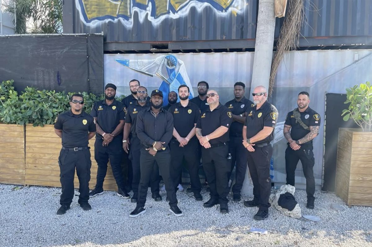 Spectrum Florida Security officers lined up before a shift in Miami